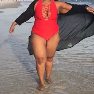 lace-up red swimsuit